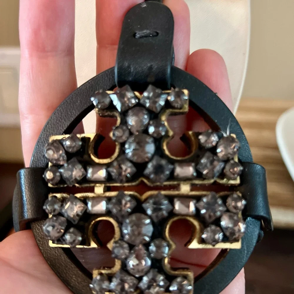 Tory Burch Black and White Rhinestone Miller Sandals - Picture 9 of 9